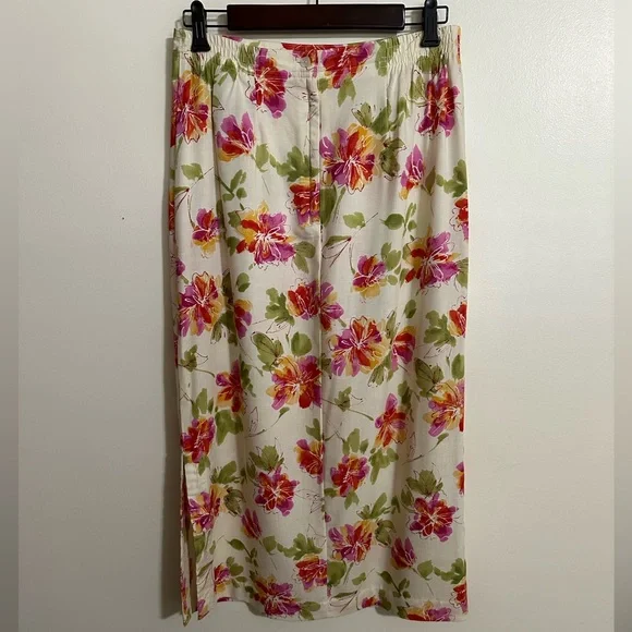 Vintage Napa Valley Petites Pink/Orange/Olive Print on Cream Maxi Skirt, Sz 12P - Picture 2 of 5